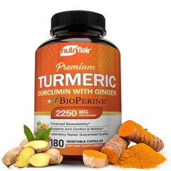 NutriFlair Turmeric Curcumin with Ginger and BioPerine 180 Count (Pack of 1)