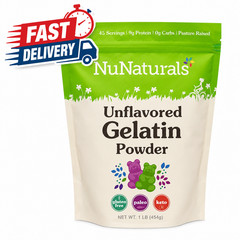 NuNaturals Unflavored Beef Gelatin Powder Thickening & Stabilizing 1 lb New