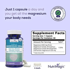520mg Patented High Absorption Elemental Magnesium from Oxide, Dead Sea Minerals