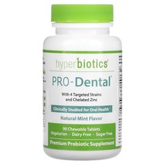 Hyperbiotics PRO-Dental Natural Mint Flavor 90 Chewable Tablets Gluten-Free,