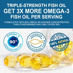 Omega 3 Fish Oil Capsules 3x strength 3600mg EPA & DHA,Highest Potency 60/120pcs