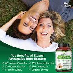 Extra Strength Astragalus Root 20:1 Extract, 5000 mg Strength 180 Vegan Capsules