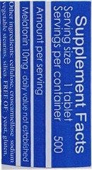 Melatonin 10 mg, 500 count bottle, or 1 (one) tablet sample, Rapid Release