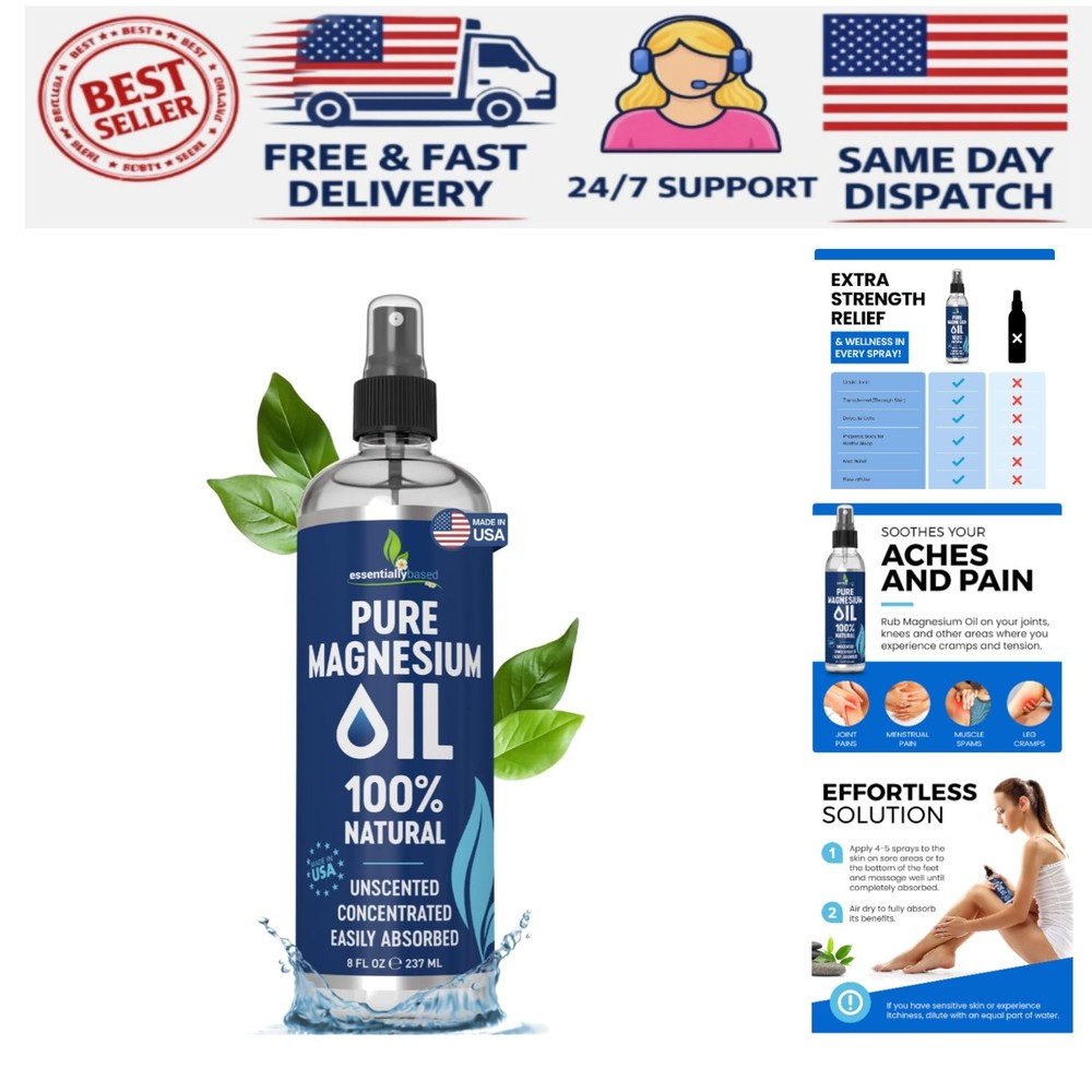 Pure Magnesium Oil Spray 8oz – Effective Natural Solution for Muscle Pain