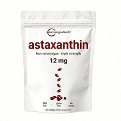 Astaxanthin 12mg, 120 Softgels | 4 Monthly Supply, Natural Tanning, Fresh Microa