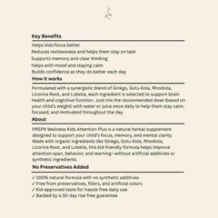 PRSPR Kids Attention Supplement for Focus, Alcohol-Free Herbal Blend with Ginkgo
