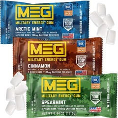 MEG Gum – Military Energy | 100mg of Caffeine Per Green, Red, Light Blue