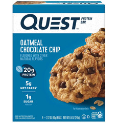 Quest Protein Bar, Oatmeal Chocolate Chip, 20g Protein, Gluten Free, 4 Count