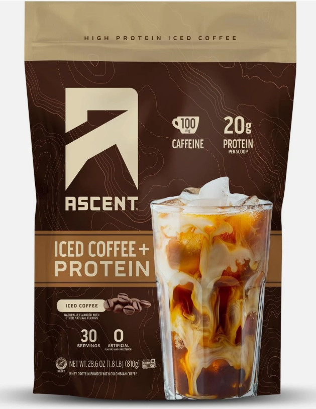 1/27 Ascent Iced Coffee High Protein Powder, 20g Protein 100 mg Caffeine 30 Ser