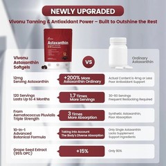 Astaxanthin 12mg 240 Softgels, 4 Month Supply,Triple Strength,Non-GMO,Eye Health