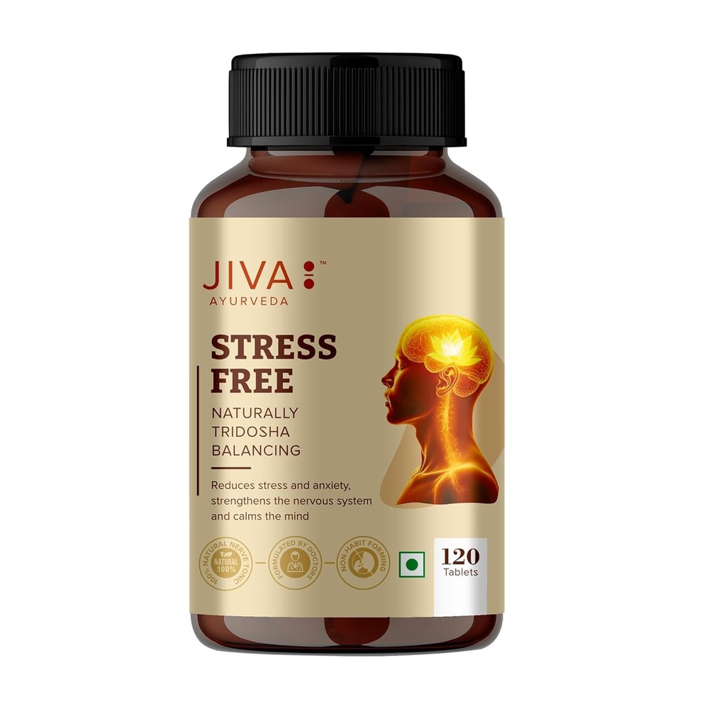 Jiva Ayurvedic Stress Free Tablets (120 Tablets) Ashwagandha, Brahmi & Shankhpus