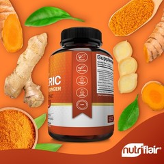 NutriFlair Turmeric Curcumin with Ginger and BioPerine 180 Count (Pack of 1)