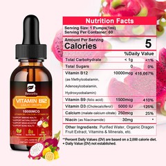 High-Strength 10000mcg Vitamin B12 Liquid Drops 60ml Methylcobalamin Supplement