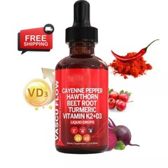 Cayenne 2PCS Pepper Hawthorn Beet Root Turmeric Vitamin K2+D3 Liquid Drops 60ML