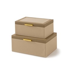 Soul & Lane Faux Leather Decorative Boxes with Lids and Gold Hardware for Hom…