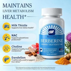 B Beworths Liposomal Berberine HCL 500mg Milk Thistle NAC Liver Detox 120ct