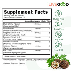 Parasite Cleanse 60 Capsules Herbal Gut Detox Black Walnut Wormwood Clove