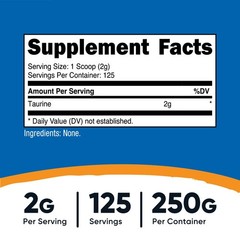 Nutricost Taurine Powder 250 Grams – 125 Servings, 2000mg Per Serving