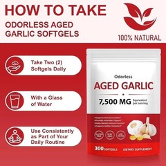 Odorless Garlic 7500Mg per Servings, 300 Softgels 2 Years Aged Garlic