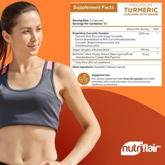 NutriFlair Turmeric Curcumin with Ginger and BioPerine 180 Count (Pack of 1)