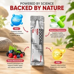 ZOOONE 1000mg NAD+ Berry Drink Mix 30 Pack Anti-Aging Energy Focus Support