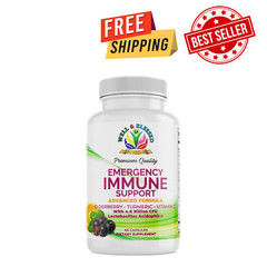 EMERGENCY IMMUNE SUPPORT Advanced Formula – Elderberry, Turmeric, Vit. C- 60 Ct