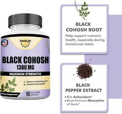 Organic Black Cohosh 1300MG Capsules for Hormonal Balance, 90 Count