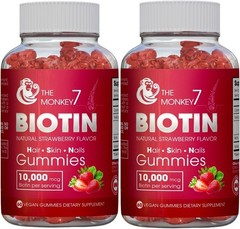 Biotin Gummies 10000 mcg for Stronger Hair Skin Nails 60 Vegan Non-GMO – 2 Pack