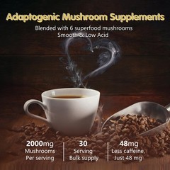 Mushroom Coffee, 6 Adaptogenic Mushrooms (Lion’s Mane, 6.35 Ounce(Pack of 1)