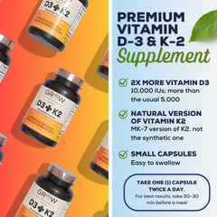 Vitamin K2 (MK7) with D3 10,000 IU Supplement, BioPerine Capsules, Immune Health