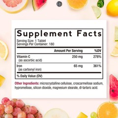 Iron Supplement 65 mg with Vitamin C – Maximized Absorption & Stomach Friendl…