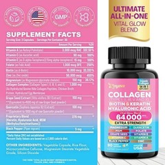 Collagen Pills Hair, Skin & Nail Health 64,000 MCG Biotin 90 Caps