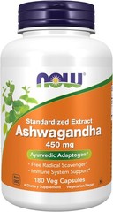 NOW FOODS Ashwagandha 450 mg 180 Veg Capsules EXP 07/28