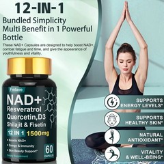 NAD+ Supplement with Resveratrol for Anti-Aging Energy Focus Vitality 60 Capsule