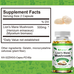 500Mg Organic Lions Mane Mushroom Nootropic Brain Memory Focus Immune Support