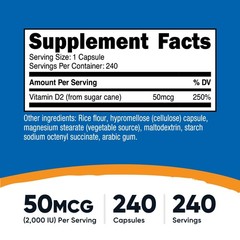 Nutricost Vitamin D2 Supplement (2000 IU) 240 Capsules