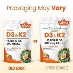 NEW 2-in-1 for Immune, Vitamin D3, 300 VEV Coconut Oil Softgels & Bone Support