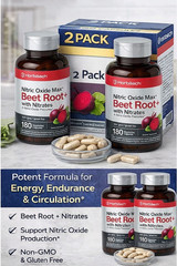 2 Pack Beet Root Capsules 180 Count, Nitric Oxide Support Vegetarian Non-GMO