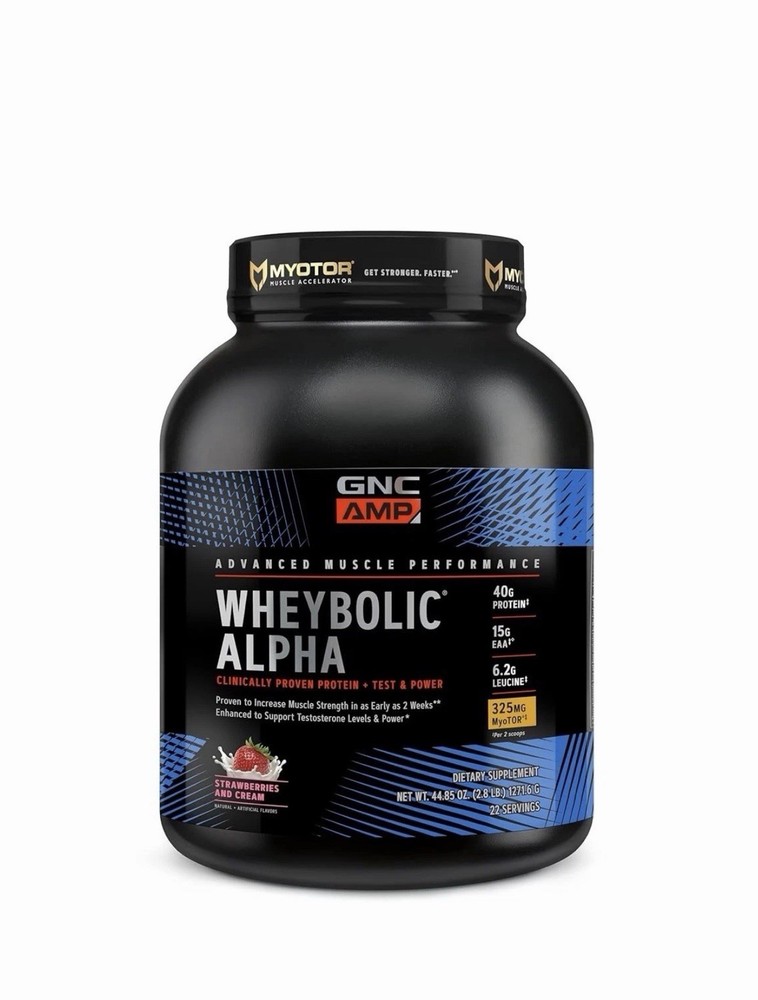 GNC AMP Wheybolic Alpha Protein Powder, Strawberries Cream, 2.8 lbs