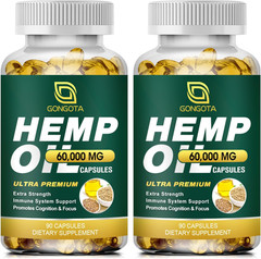 Hemp Oil Capsules – 100% Organic Hemp Oil, 60,000 Max Strength, Supports Immune,
