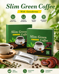 2 Slim Green Coffee with Ganoderma 18 Sachets Instant Herbal Coffee Drink 180g