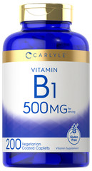 Vitamin B1 Thiamine 500mg | 200 Vegetarian Caplets | Non-GMO | by Carlyle