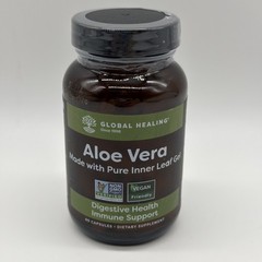 Global Healing Aloe Vera Gel Supplement Supports Digestion 60 Capsules Exp 06/26