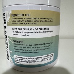 Liposomal Bovine Colostrum Powder 2500 Mg Serving 6.35 Oz Grass Fed Cows