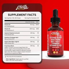 Cayenne Pepper Hawthorn Beet Root Turmeric Vitamin K2+D3 Liquid Drops 60ML-3pc