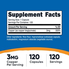 Nutricost Copper Glycinate Capsules (120 Capsules, 3MG Copper per Serving)