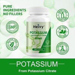 Heivy Potassium Citrate 99mg, 240 Capsules – Vegan, 240 Count (Pack of 1)
