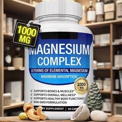 Gluten Free Non GMO 90Caps, 1~5x Magnesium Complex,1000mg of 8-element magnesium