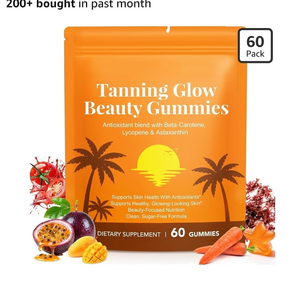 Tanning Glow Beauty Gummies Skin Health Sugar-Free 60ct Beta-Carotene Blend