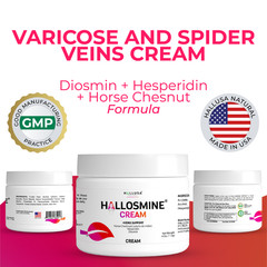 Hallosmine PLUS Diosmin 500mg + FREE Cream Veins 4 oz, 03 Bottles – 180 Caps